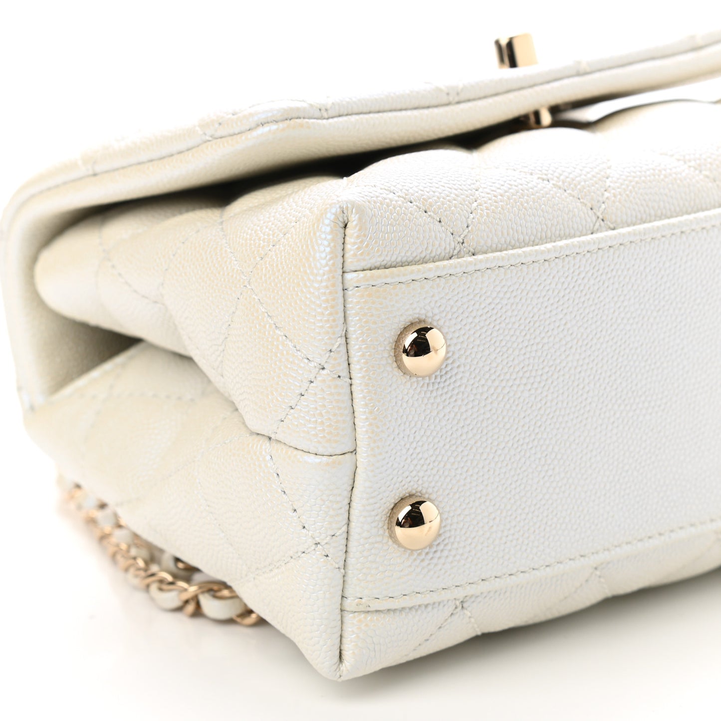 Iridescent Caviar Quilted Extra Mini Coco Handle Flap Ivory