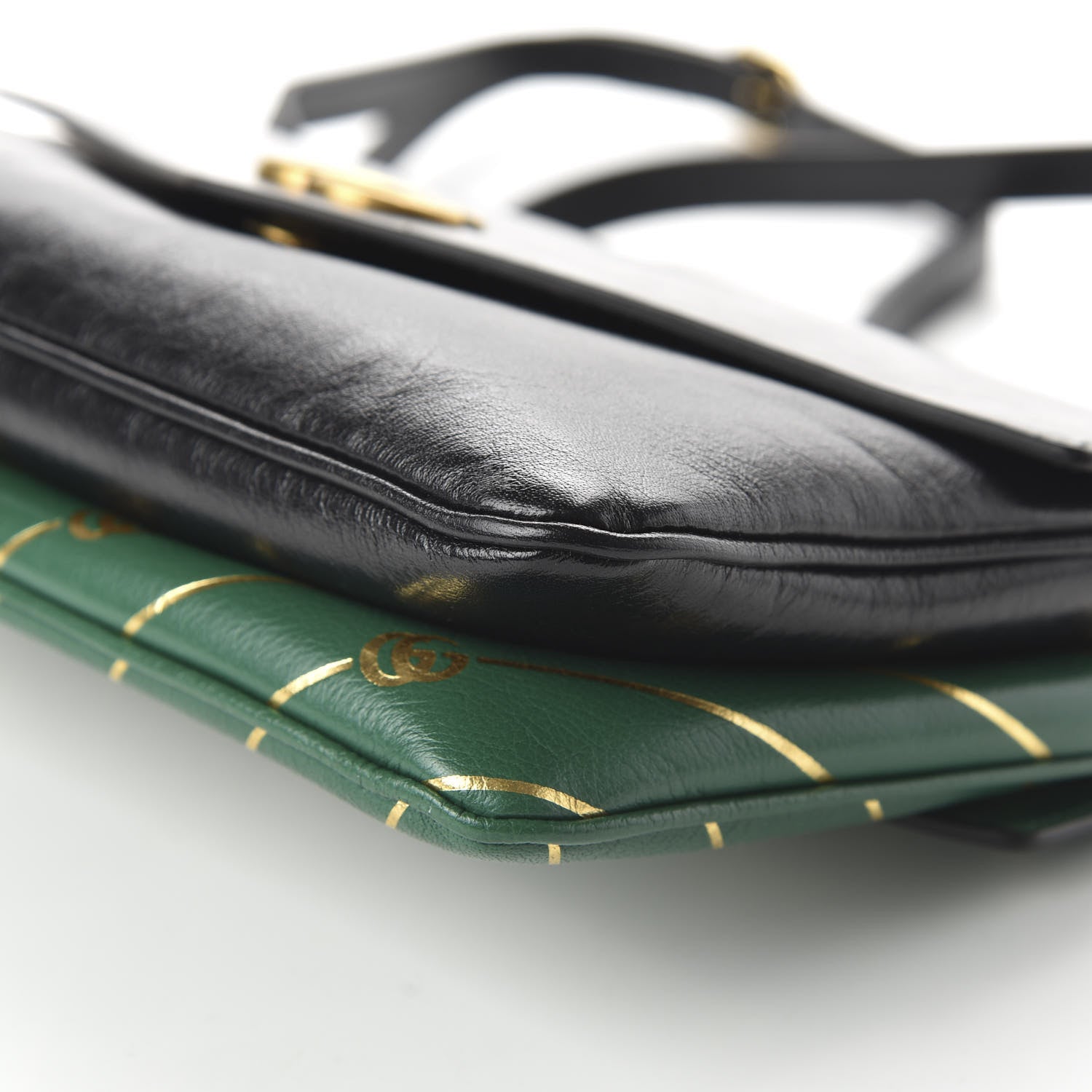 Gucci Calfskin Diagonal GG Medium Thiara Double Envelope Shoulder Bag Emerald Green Black 7 of 10