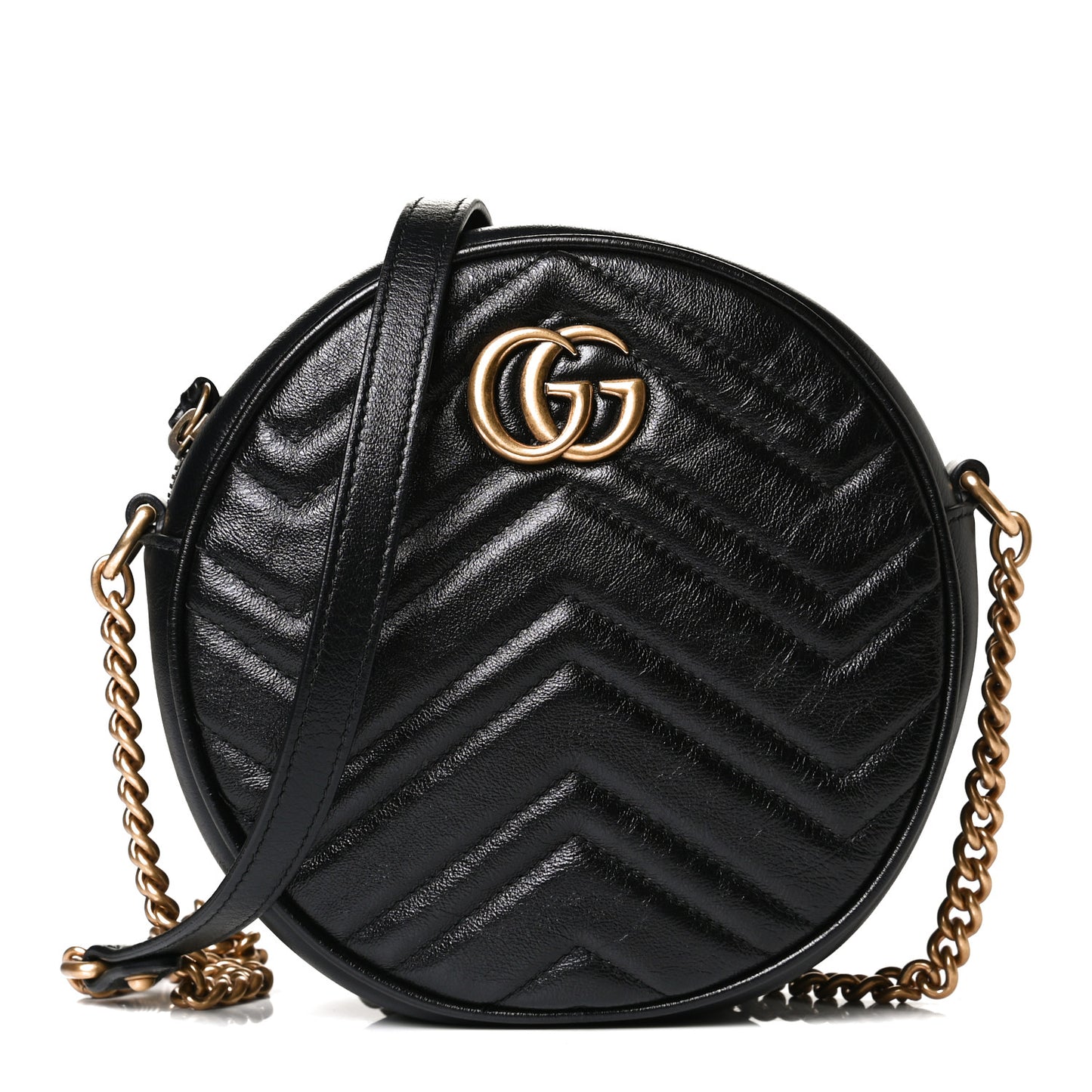 Azalea Calfskin Matelasse Heart Mini GG Marmont Round Shoulder Bag Black
