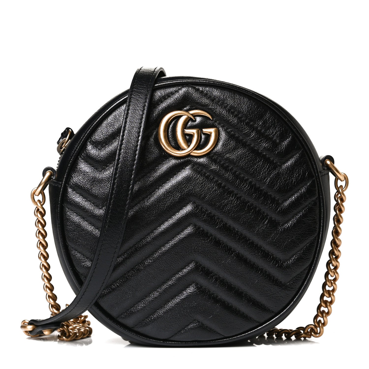 Gucci Azalea Calfskin Matelasse Heart Mini GG Marmont Round Shoulder Bag Black 1 of 10
