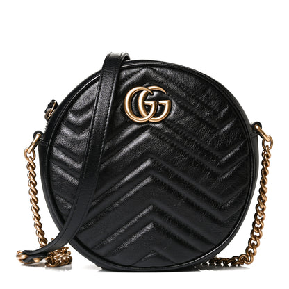 Gucci Azalea Calfskin Matelasse Heart Mini GG Marmont Round Shoulder Bag Black 1 of 10