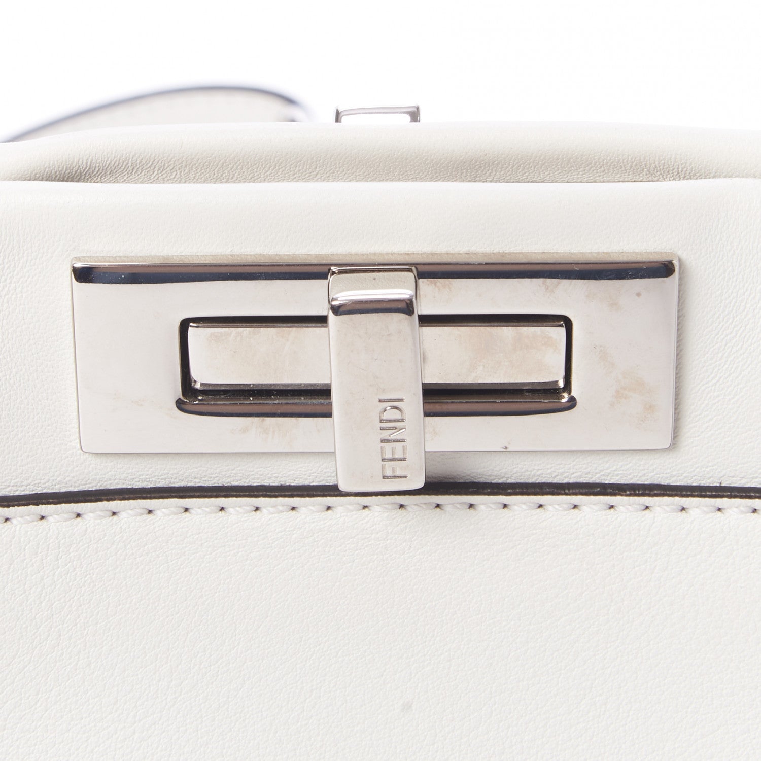 Fendi Vitello Seta Century Nappa Whipstitch Medium Peekaboo Iconic Satchel White 8 of 9