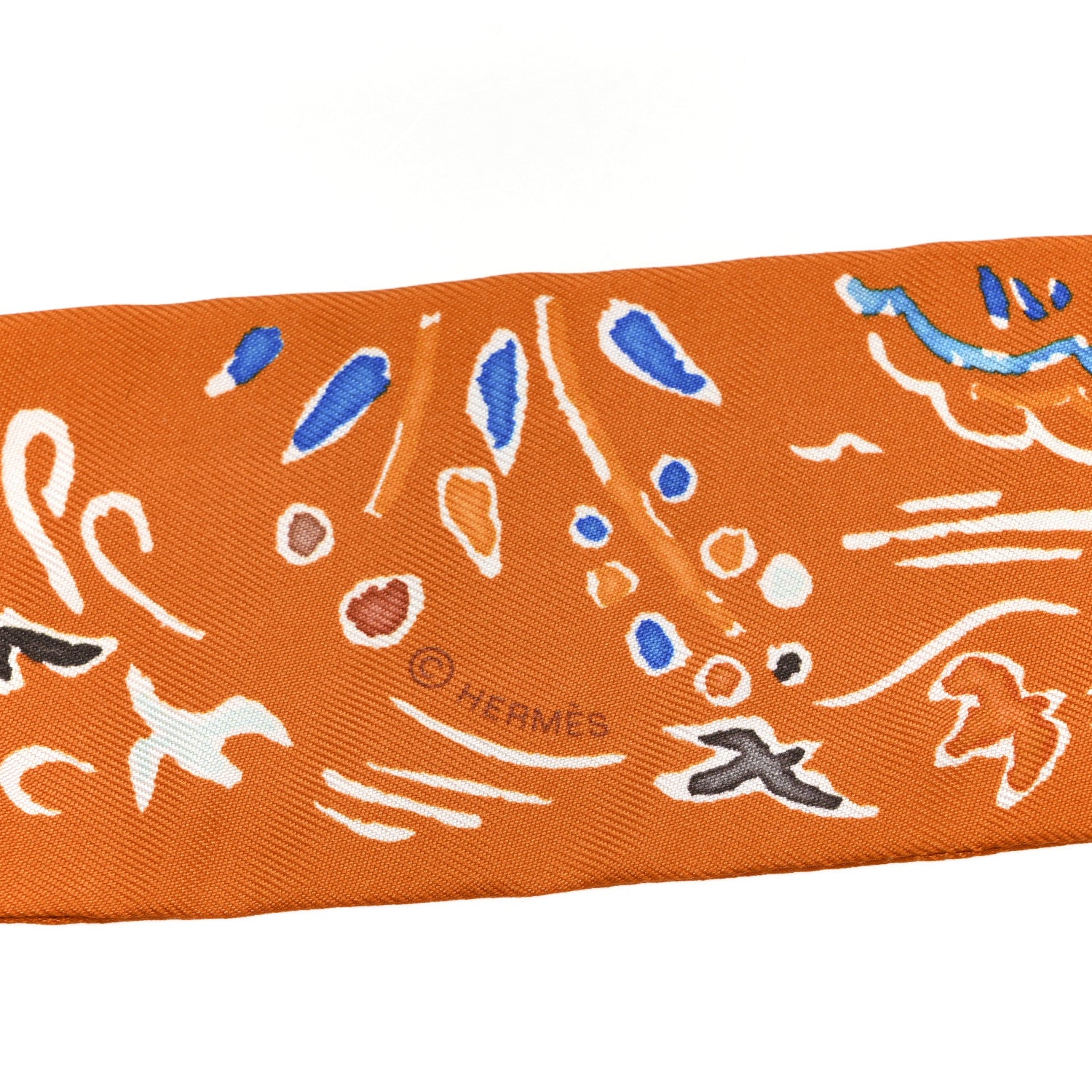 Hermes Silk Isola Di Primavera Twilly Potiron Bleu Tabac 3 of 4