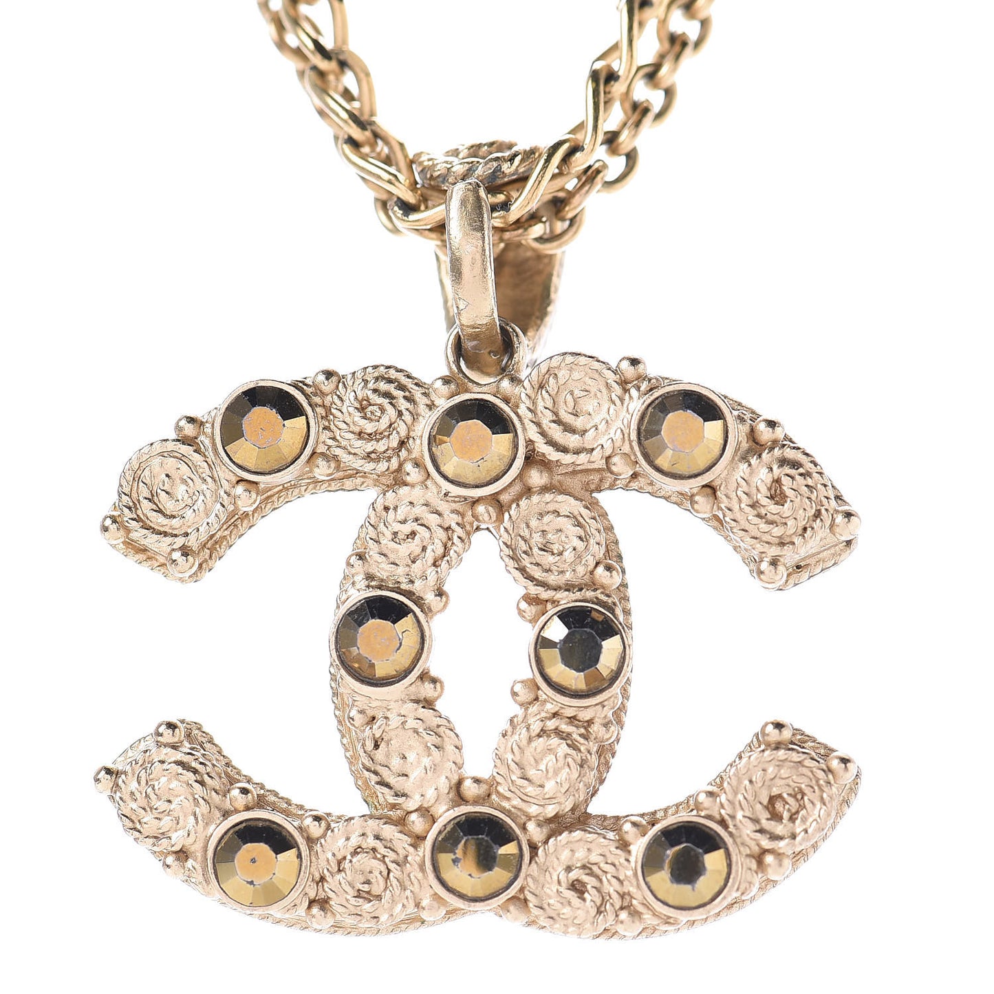 Crystal Pearl CC Chain Short Necklace Gold