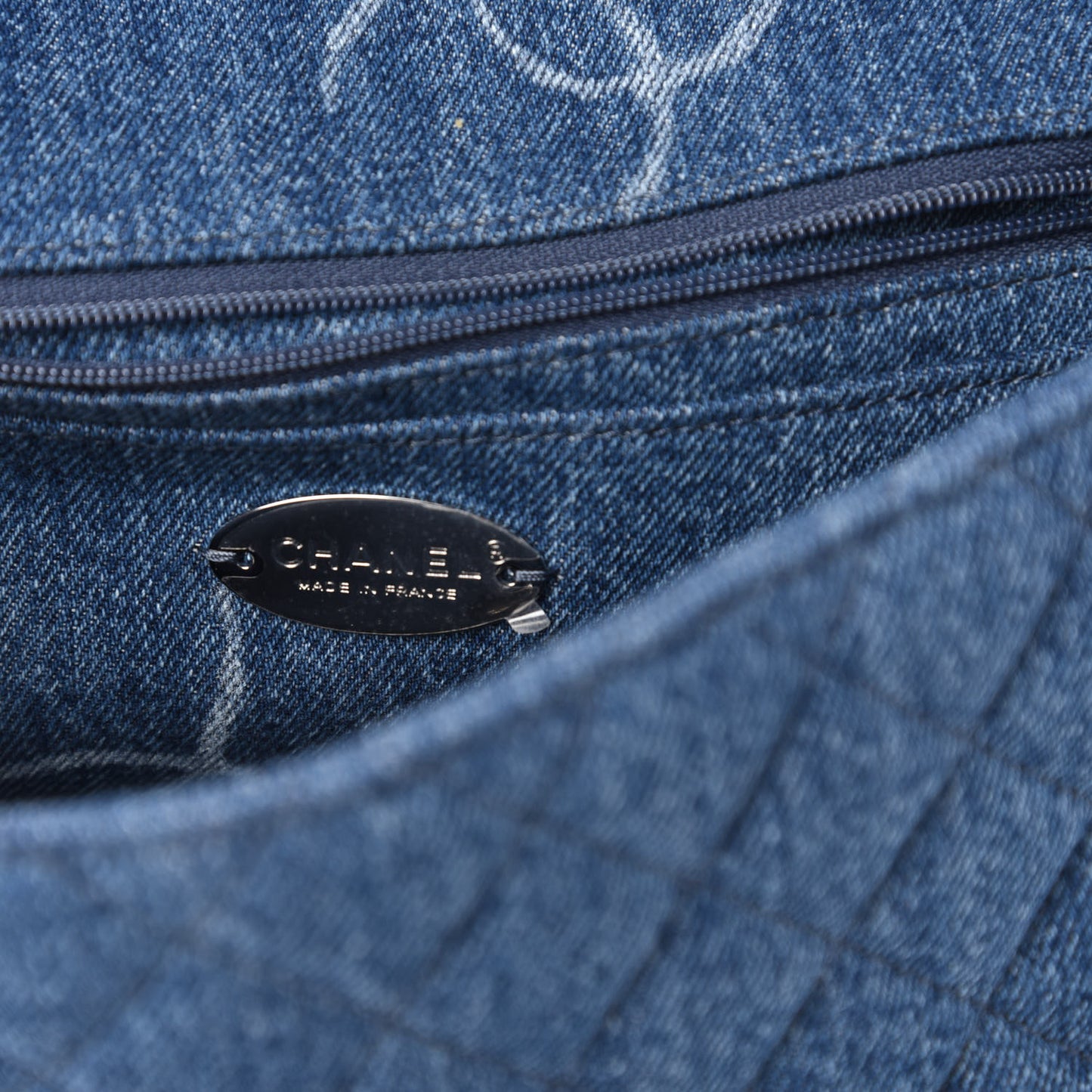 Denim Quilted CC Print Medium Single Flap Blue