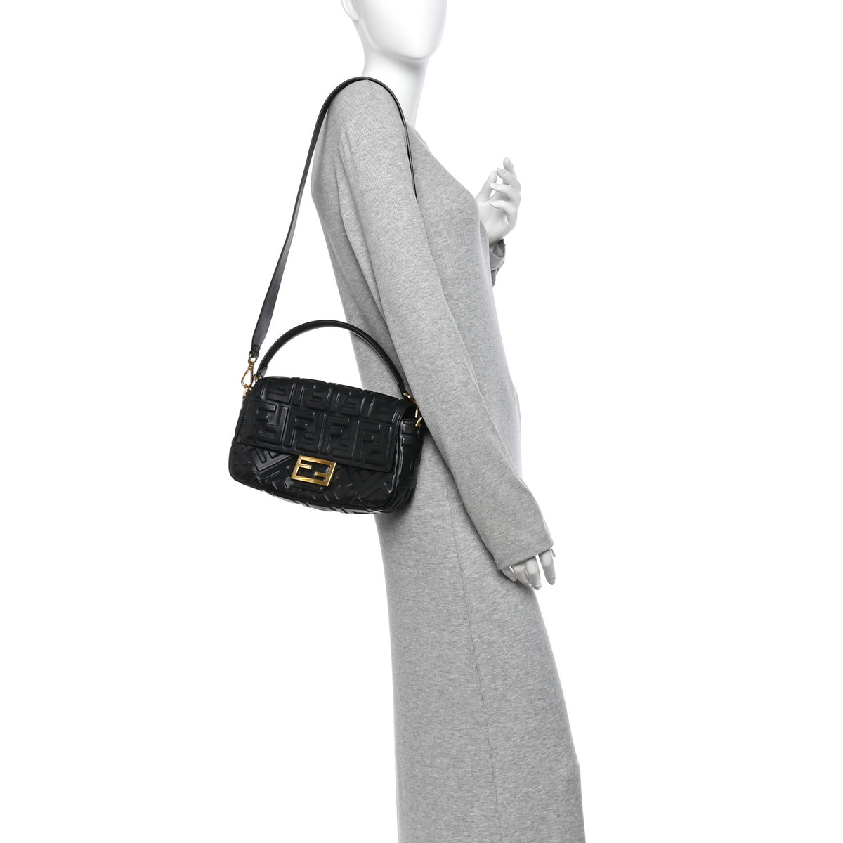 Fendi Nappa FF 1974 Embossed Baguette Black 2 of 15