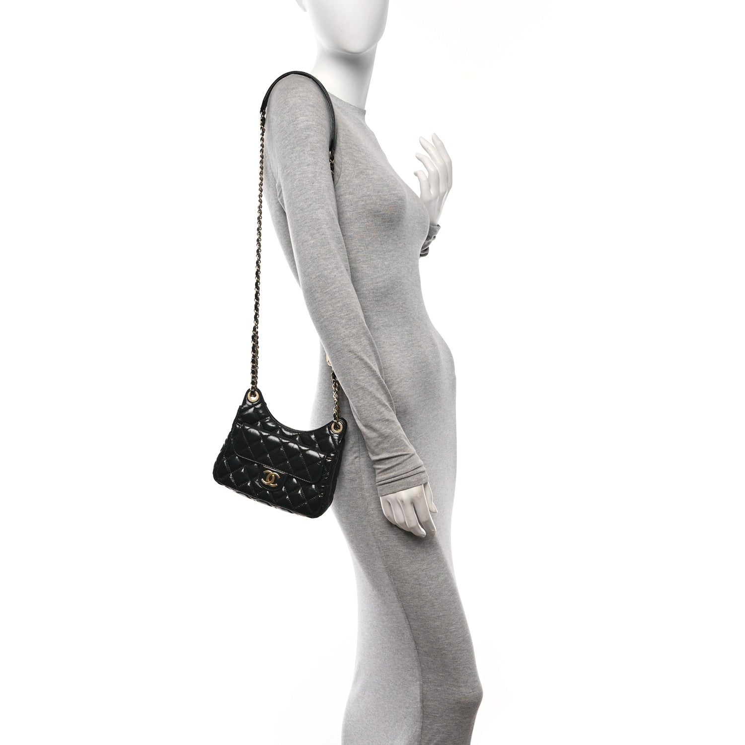 Chanel Shiny Crumpled Calfskin Quilted Small Wavy CC Hobo Black 2 of 10