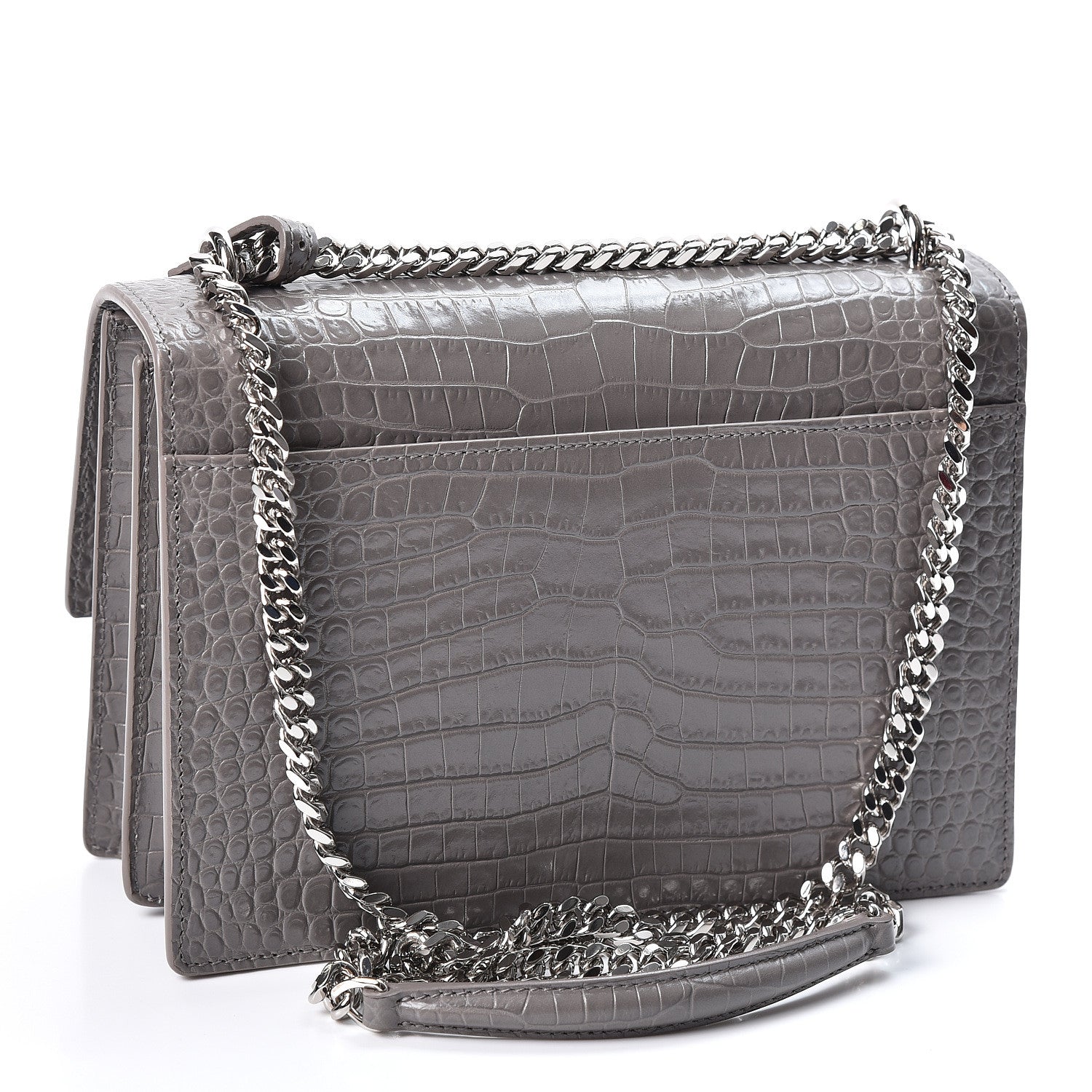 Saint Laurent Calfskin Crocodile Embossed Medium Monogram Sunset Fog 2 of 10