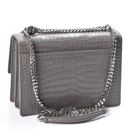 Saint Laurent Calfskin Crocodile Embossed Medium Monogram Sunset Fog 2 of 10