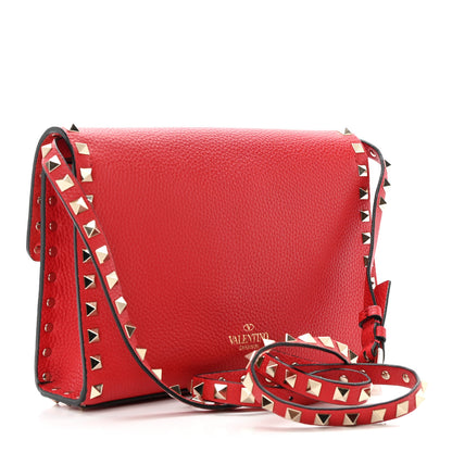 Valentino Garavani Pebbled Calfskin Medium Rockstud Flip Lock Crossbody Bag Rouge Pur 3 of 10