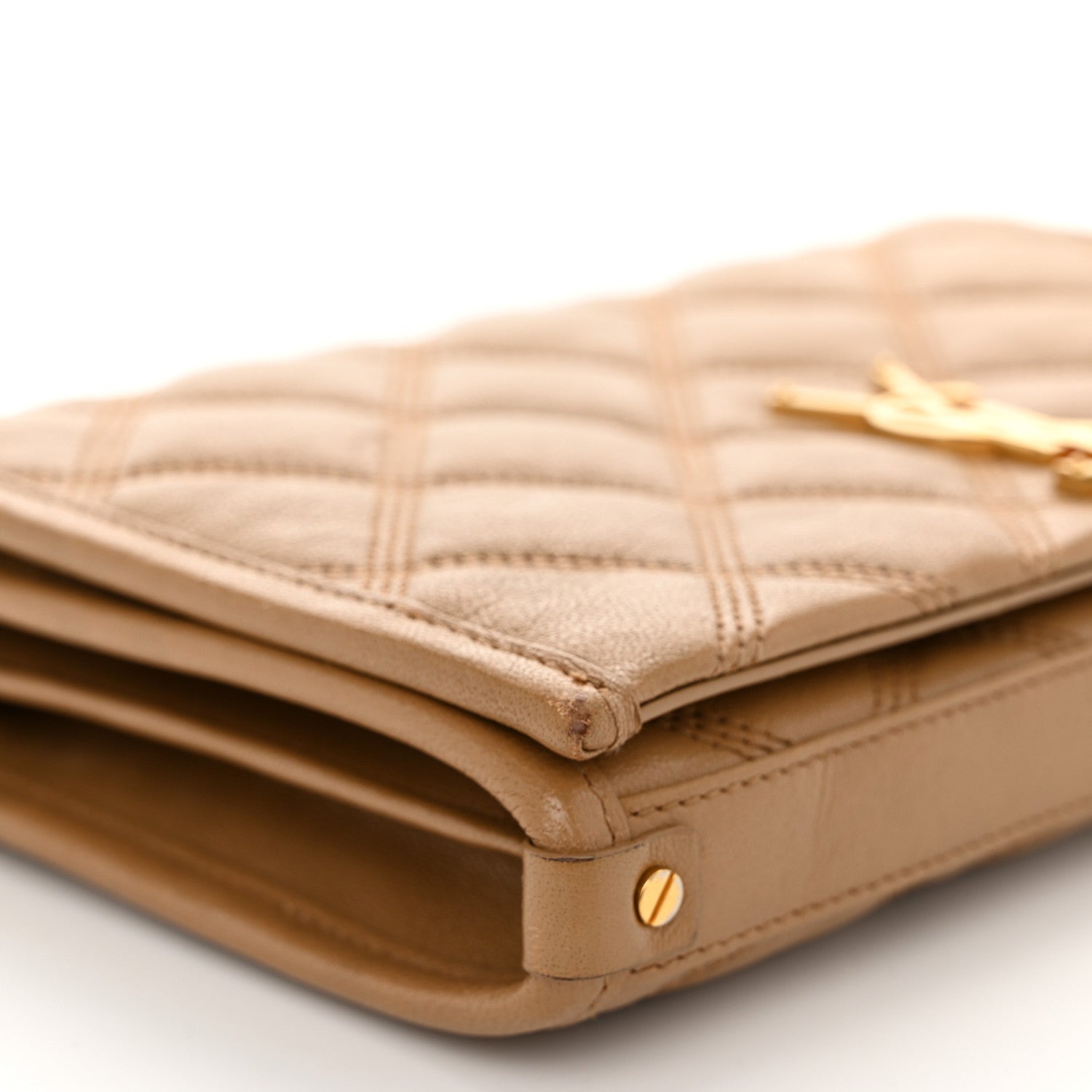 Saint Laurent Lambskin Diamond Quilted Becky Chain Wallet Natural Tan 8 of 11