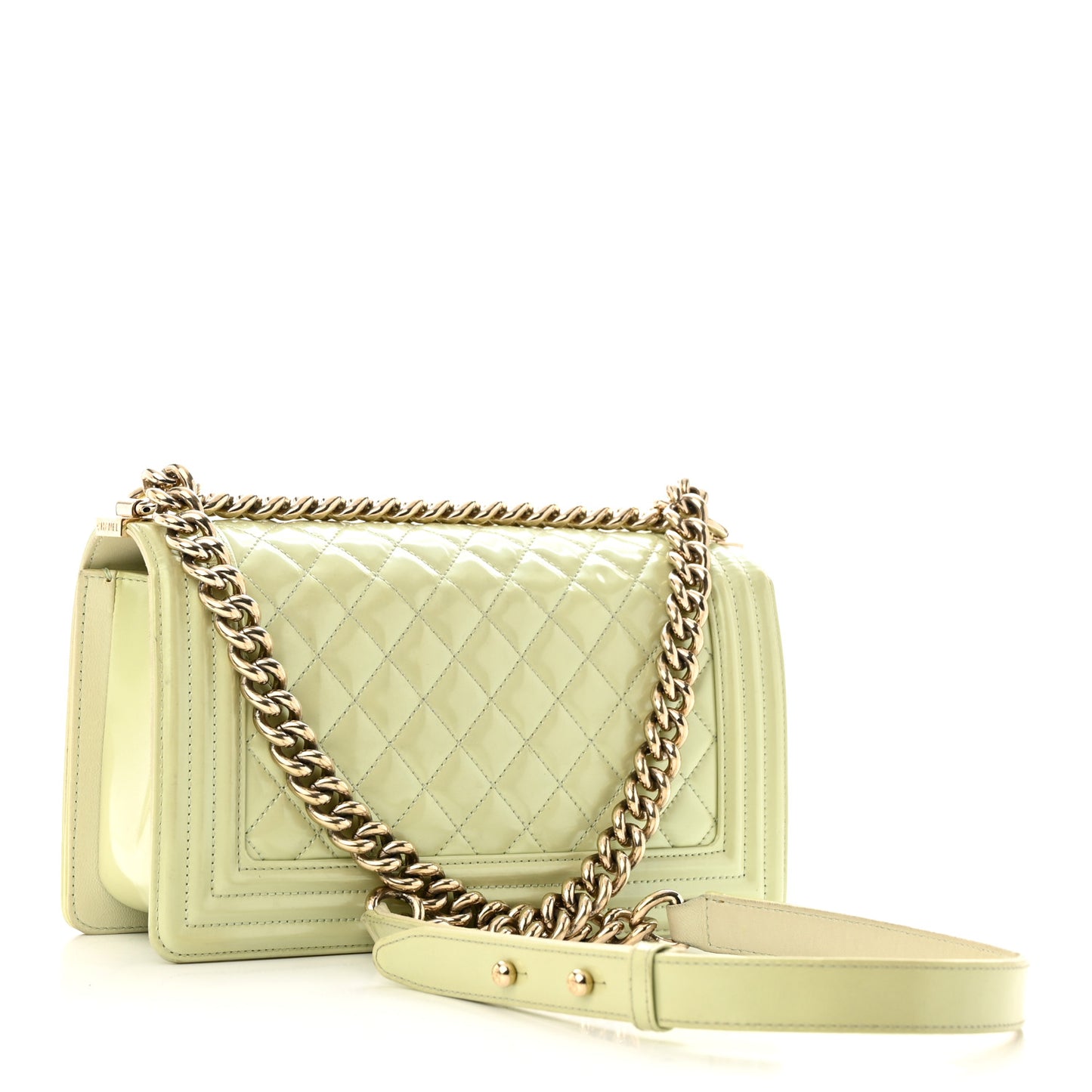 Patent Quilted Medium Boy Flap Light Green