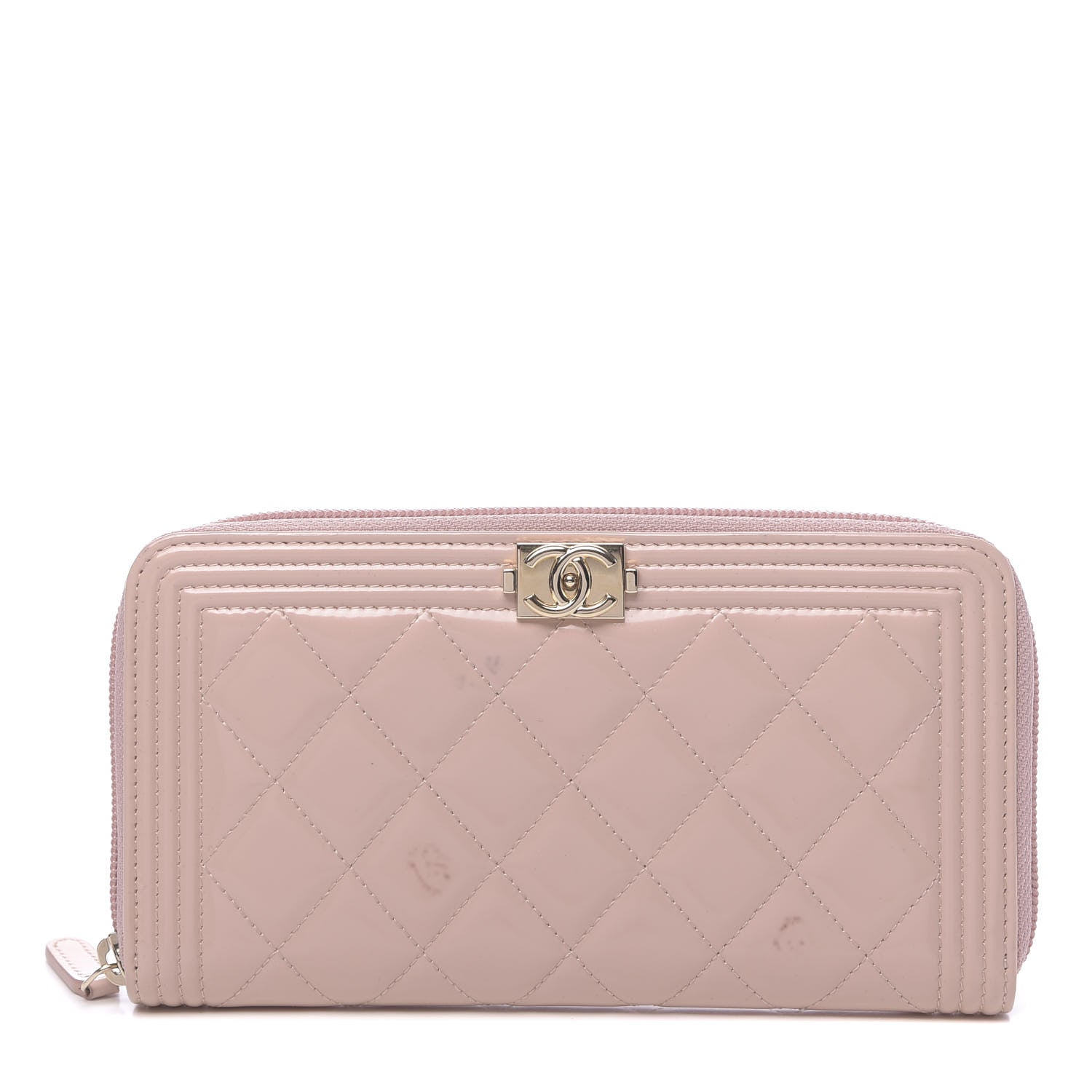 Chanel Patent Quilted Boy Long Zip Around Wallet Light Pink 1 of 12