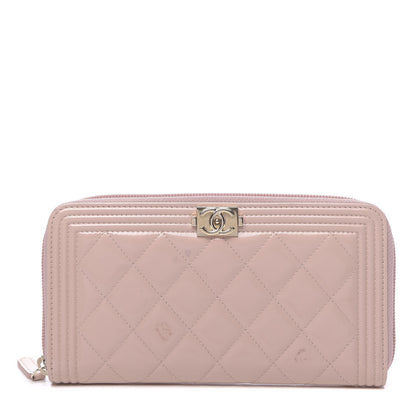 Chanel Patent Quilted Boy Long Zip Around Wallet Light Pink 1 of 12