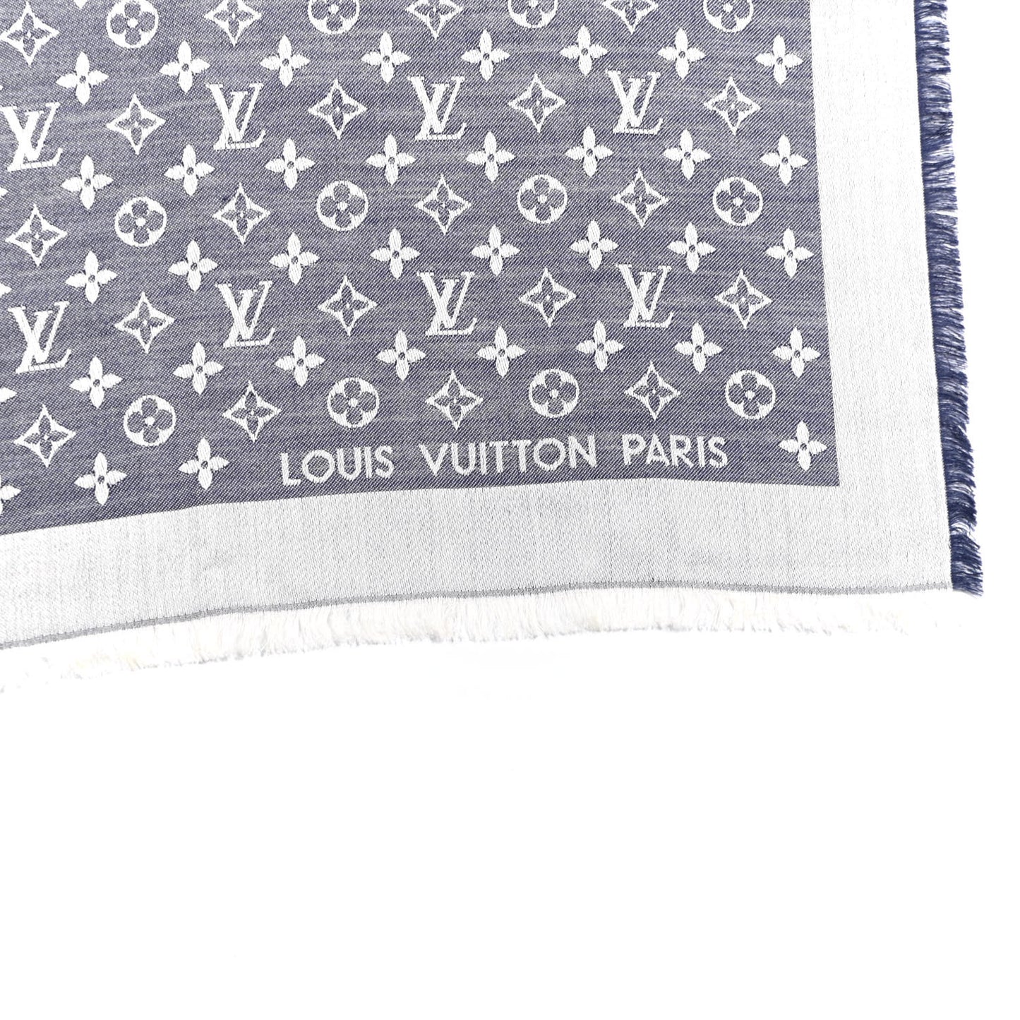 Silk Wool Monogram Denim Shawl Blue