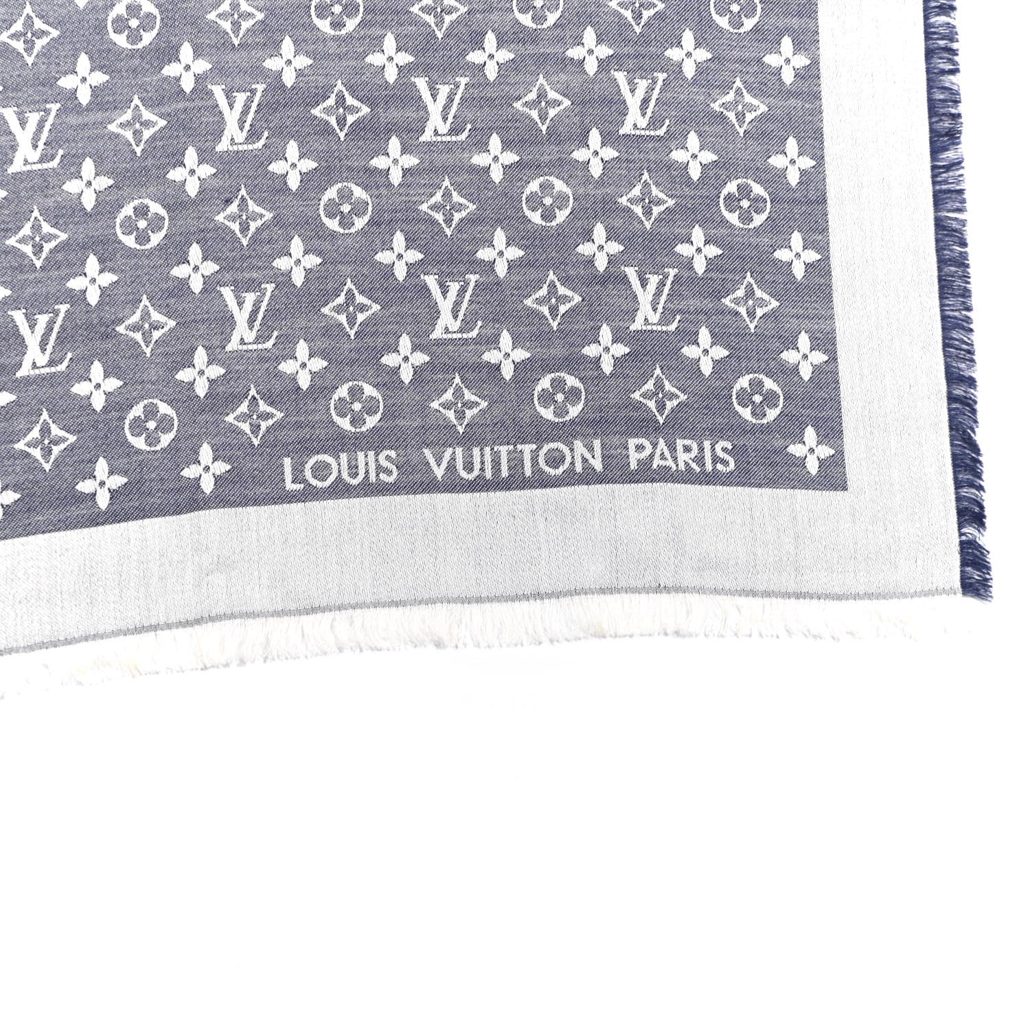 Louis Vuitton Silk Wool Monogram Denim Shawl Blue 3 of 3