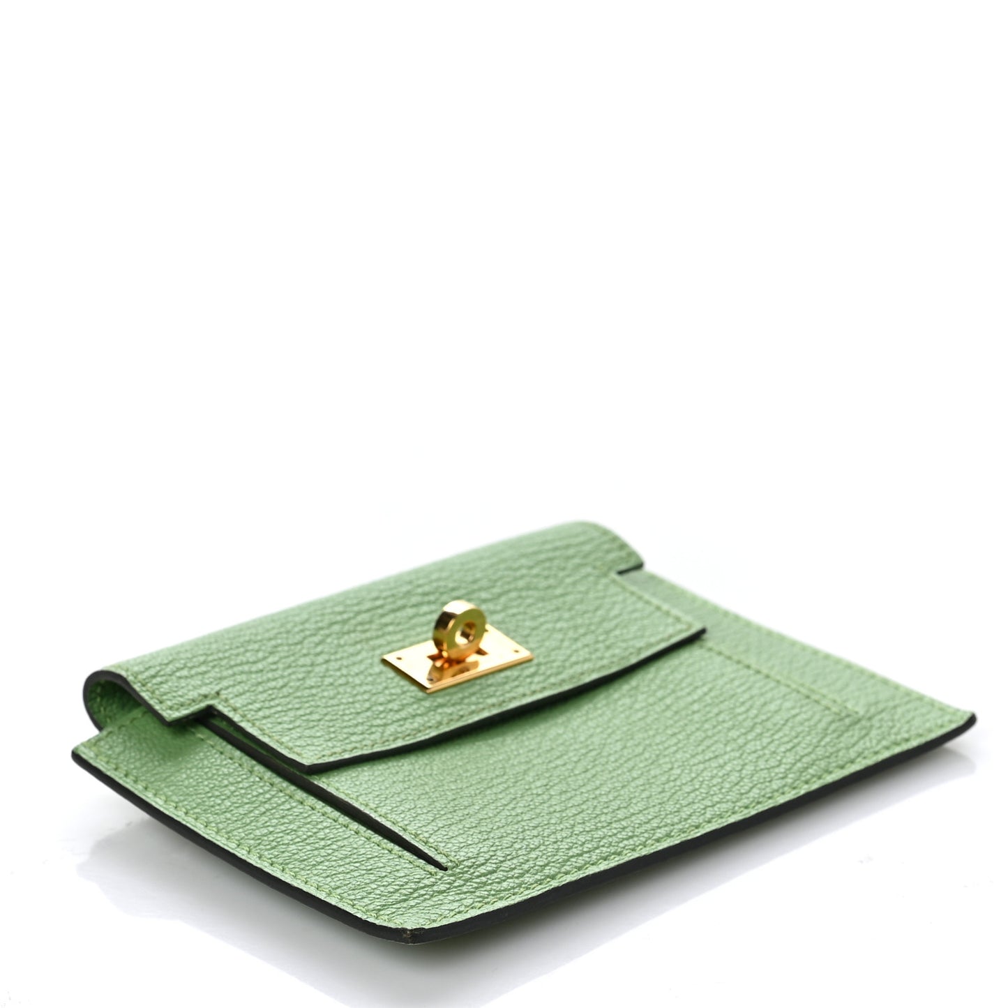 Chevre Mysore Kelly Pocket Compact Wallet Vert Criquet