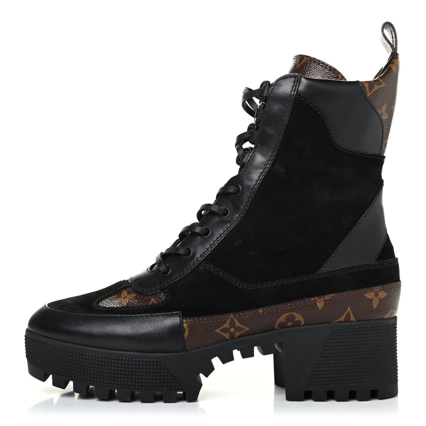 Suede Calfskin Monogram Laureate Platform Desert Boots 39.5 Black