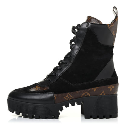 Louis Vuitton Suede Calfskin Monogram Laureate Platform Desert Boots 39.5 Black 1 of 4