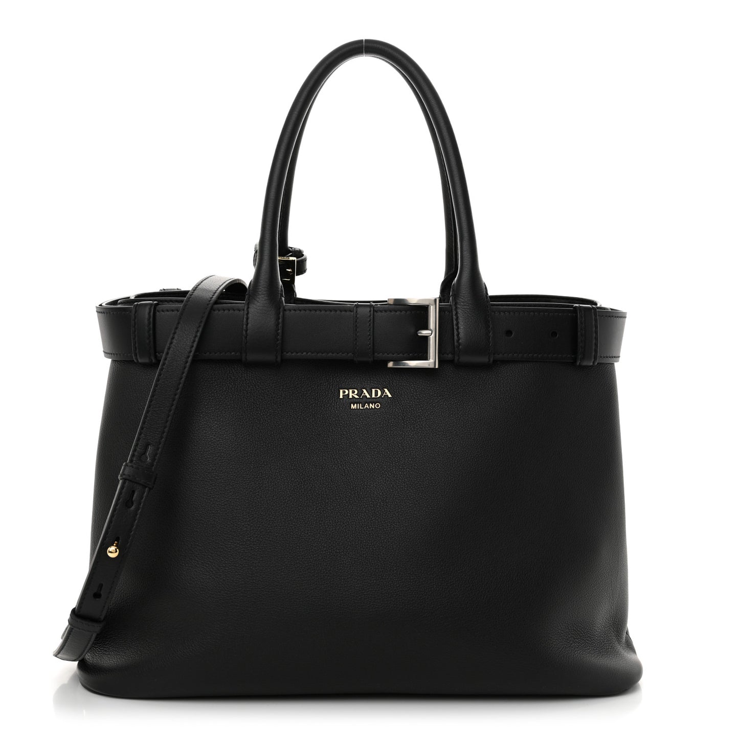 Vitello Daino Large Buckle Bag With Belt Black