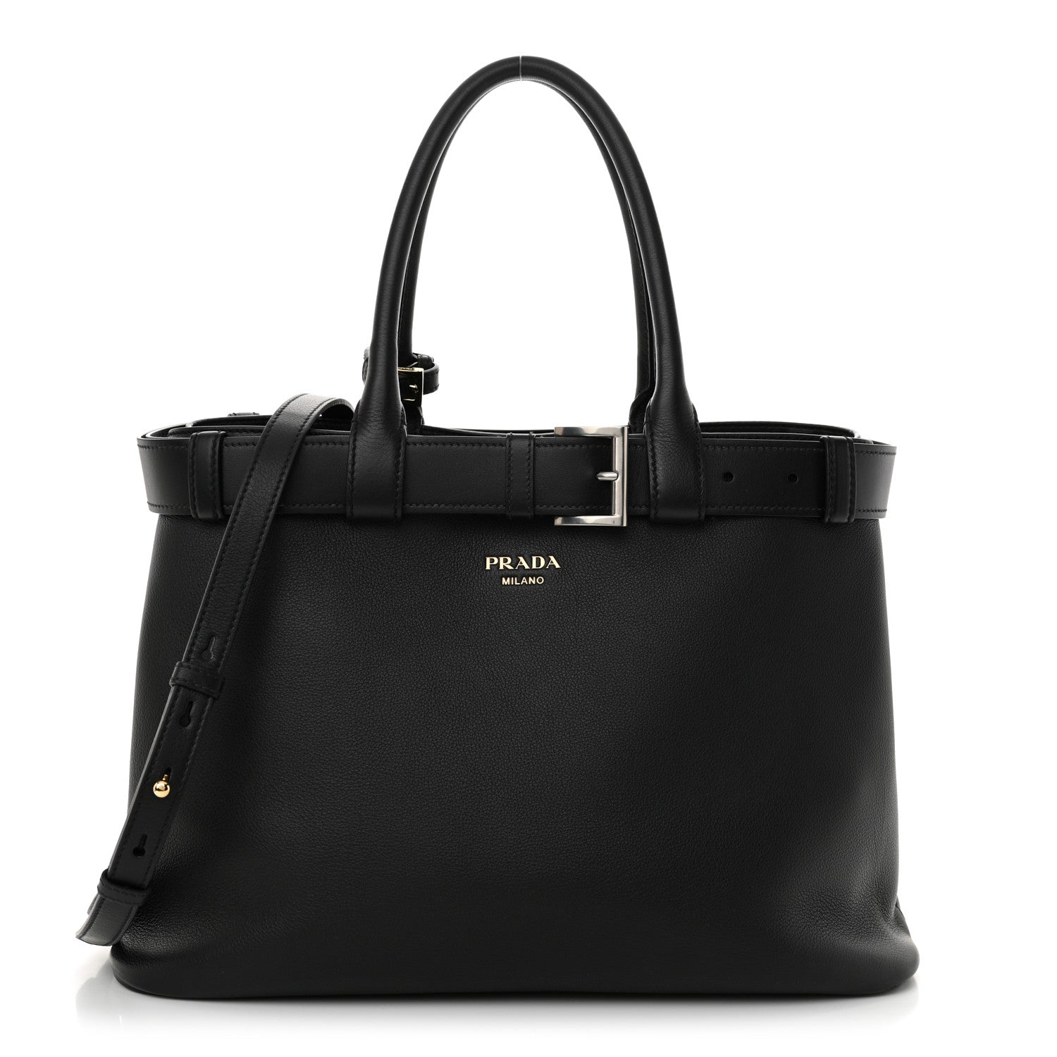 Prada Vitello Daino Large Buckle Bag With Belt Black 1 of 10