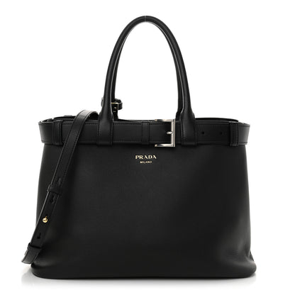 Prada Vitello Daino Large Buckle Bag With Belt Black 1 of 10