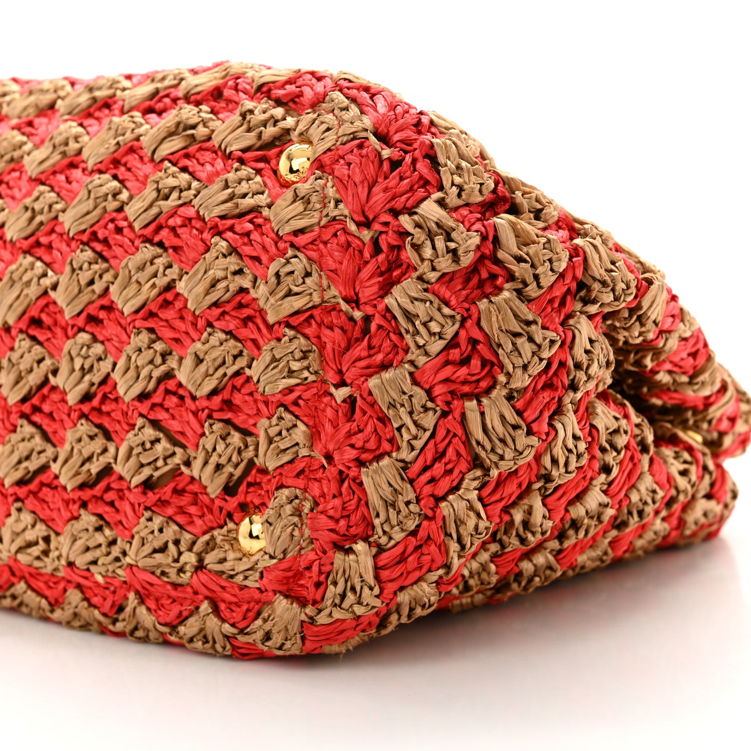 Prada Raffia Crochet Bi-Color Small Tote Naturale Rosso 10 of 13