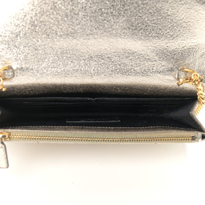 Saint Laurent Metallic Crackled Calfskin Matelasse Chevron Monogram Envelope Chain Wallet Gold 5 of 14
