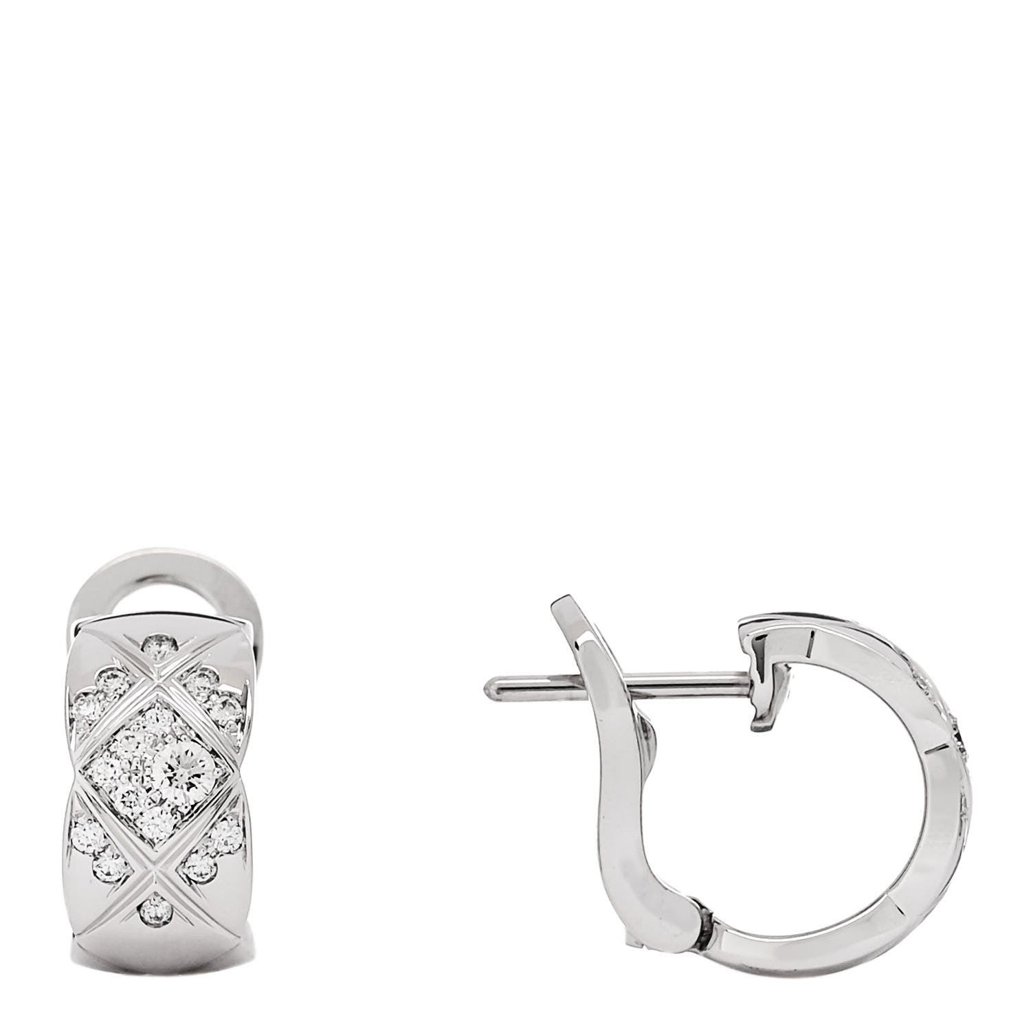 Chanel 18K White Gold Diamond Coco Crush Wide Hoop Earrings 1 of 5