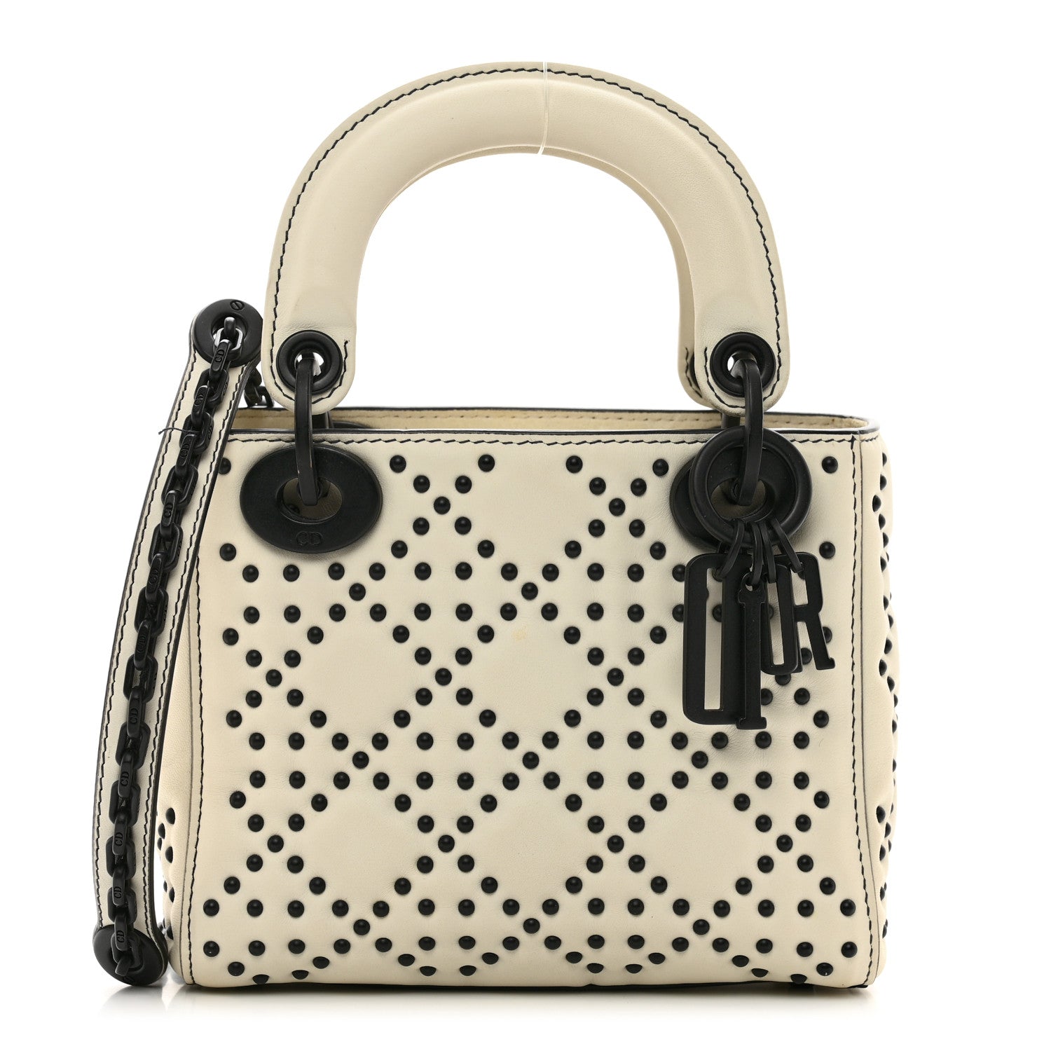 Christian Dior Ultra Matte Calfskin Studded Mini Supple Lady Dior White Black 1 of 11