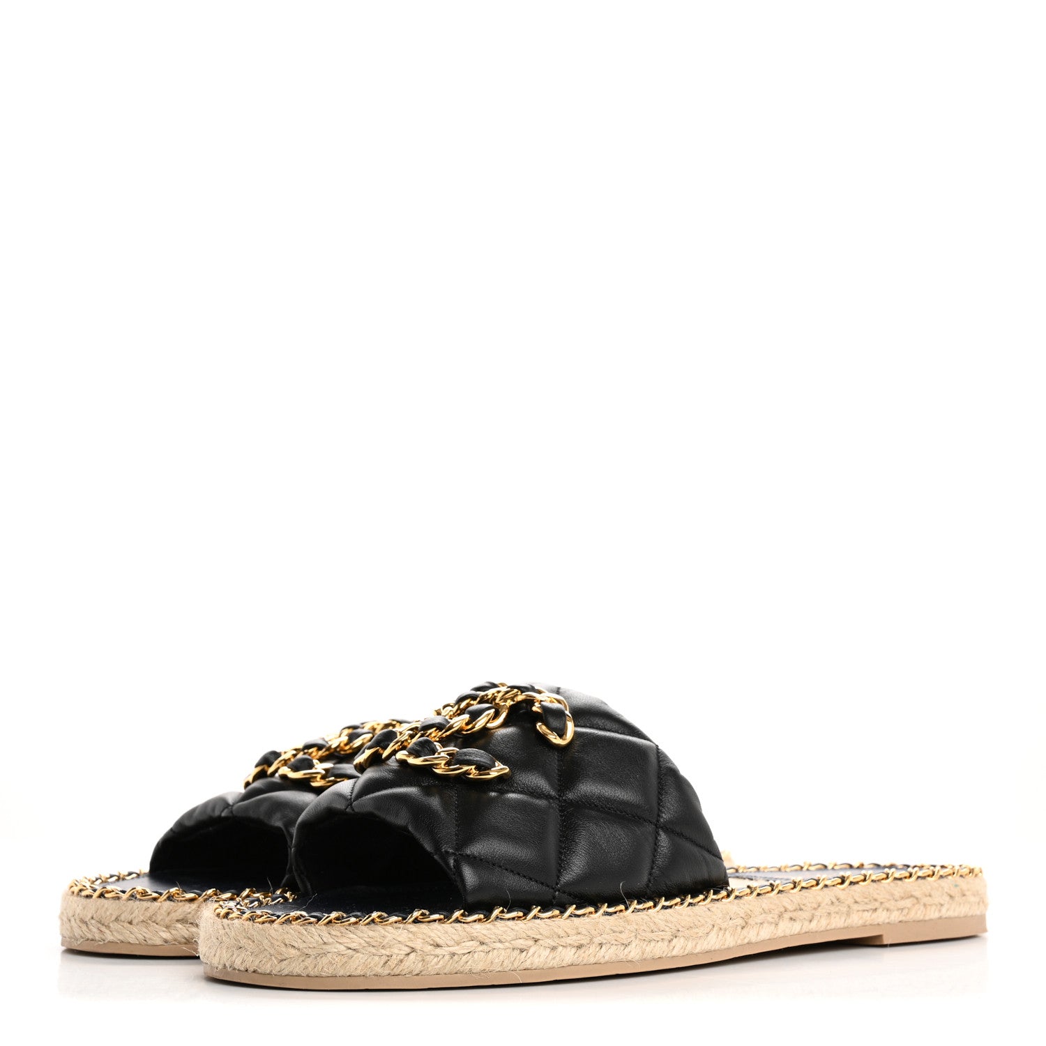 Chanel Lambskin Quilted CC Chain Espadrille Mules 40 Black Navy 4 of 9