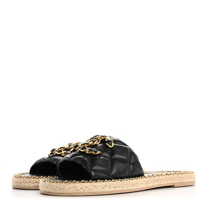 Chanel Lambskin Quilted CC Chain Espadrille Mules 40 Black Navy 4 of 9