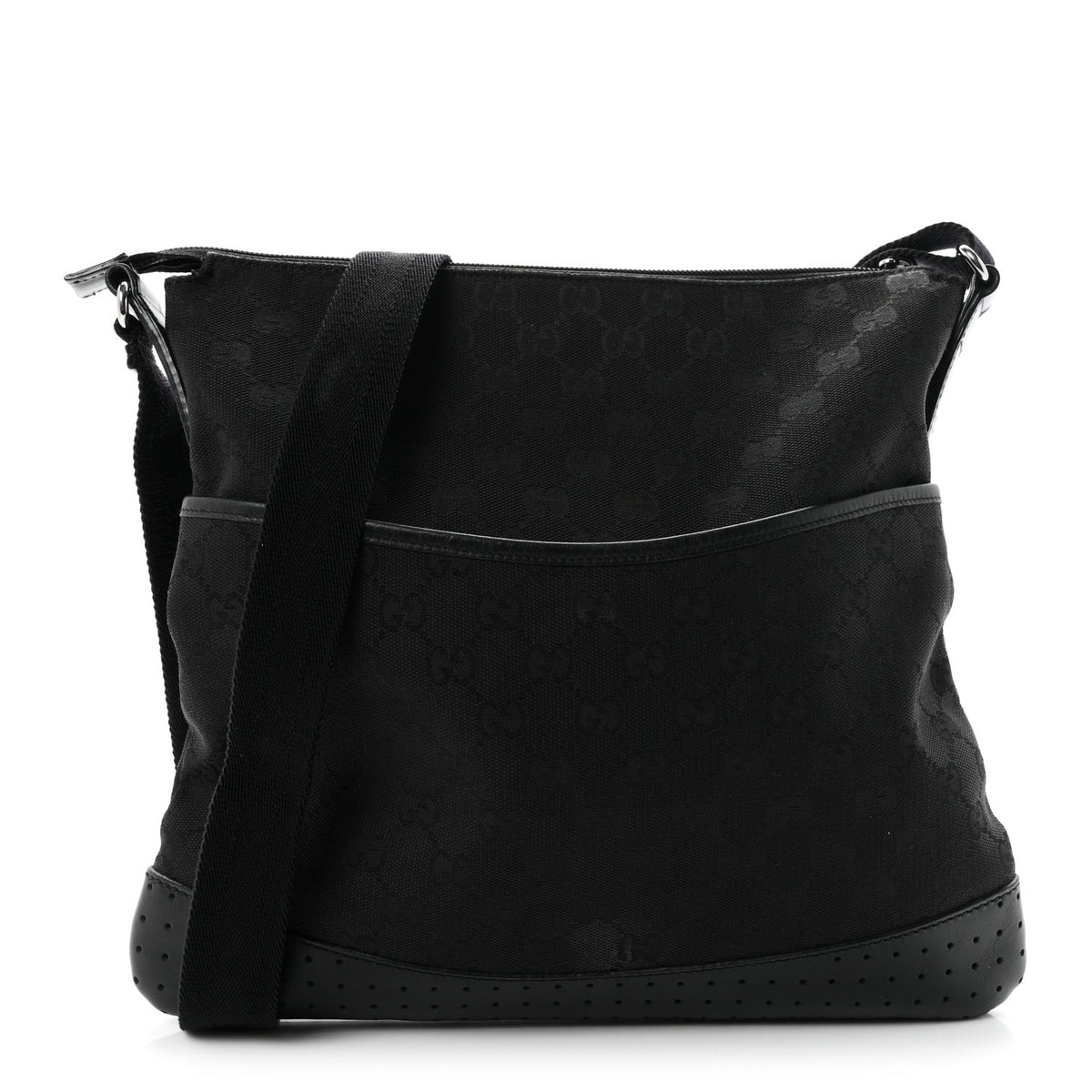 Gucci Monogram Calfskin Perforated Medium Flat Messenger Bag Black 1 of 11