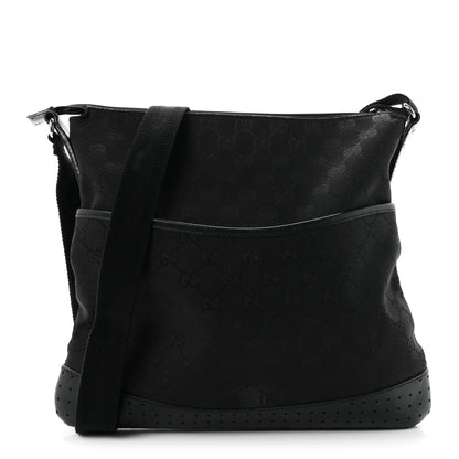 Gucci Monogram Calfskin Perforated Medium Flat Messenger Bag Black 1 of 11