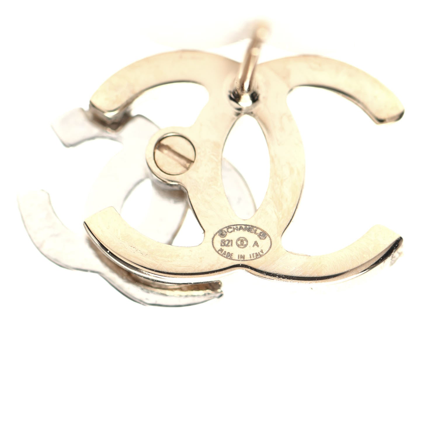 Chanel Crystal Double CC Earrings Gold Silver 4 of 5