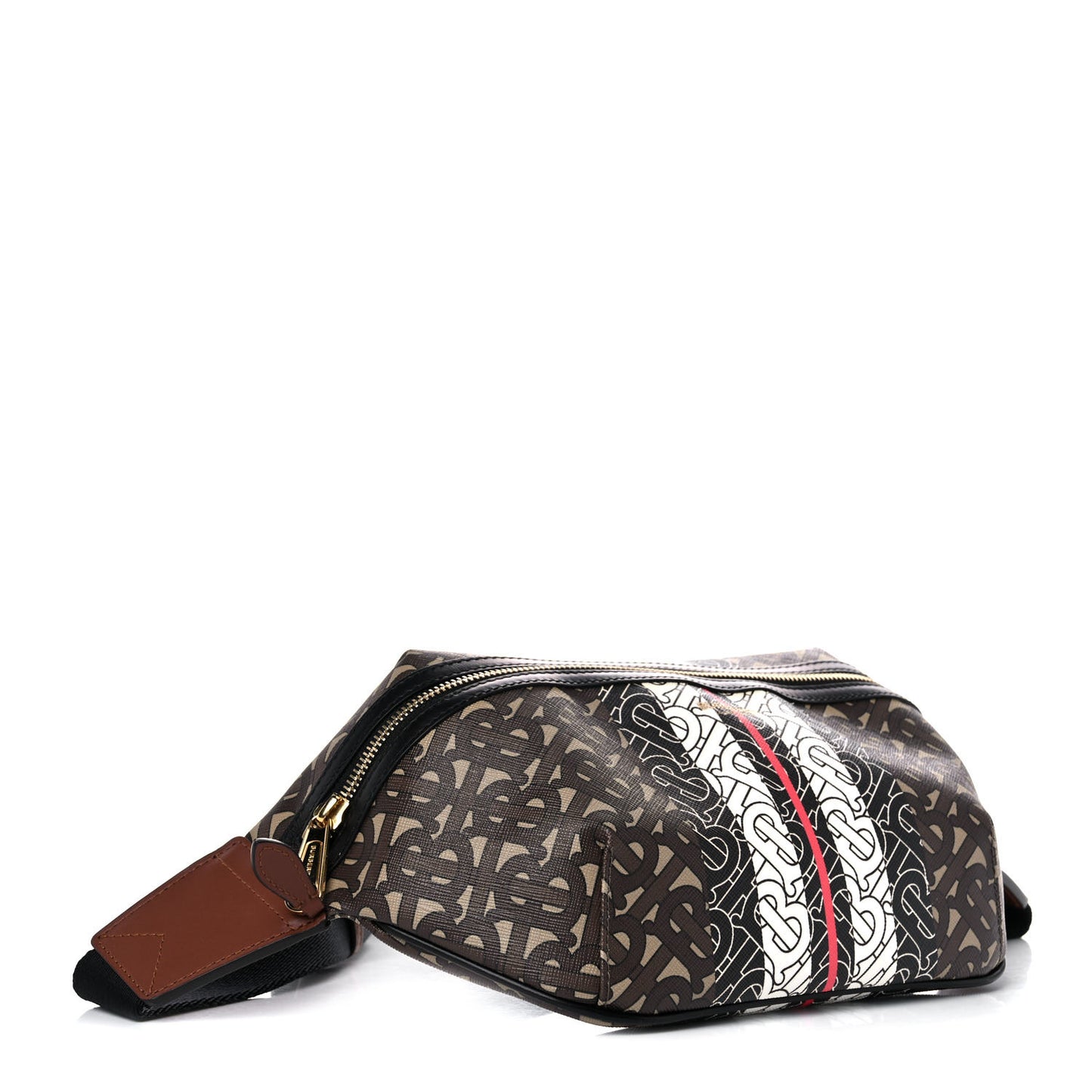 E-Canvas Monogram Stripe Medium Sonny Bum Bag Bridle Brown