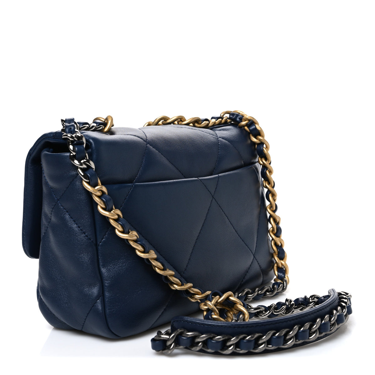Chanel Lambskin Quilted Medium Chanel 19 Flap Navy Blue 3 of 10