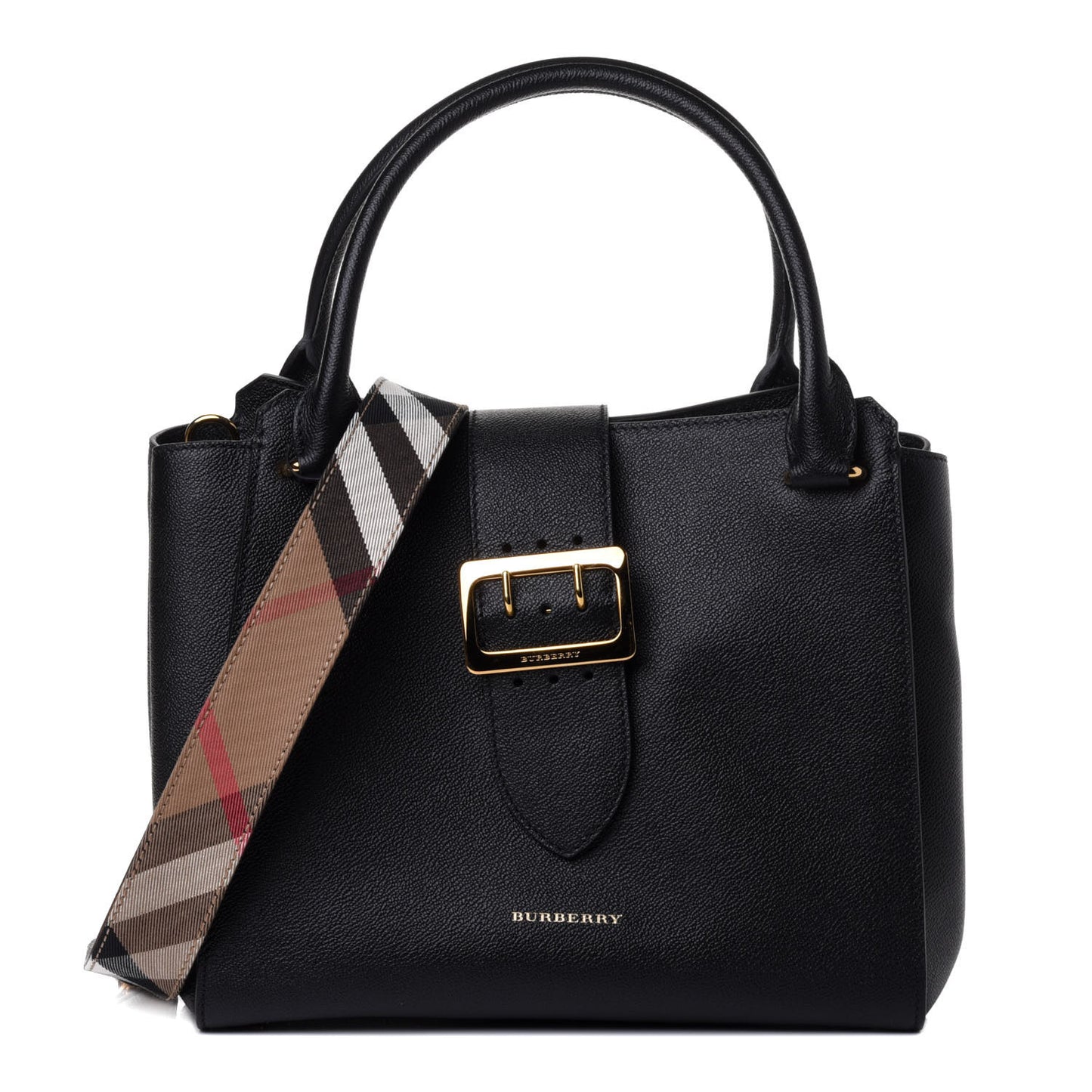 Soft Grain Calfskin Medium Buckle Tote Black