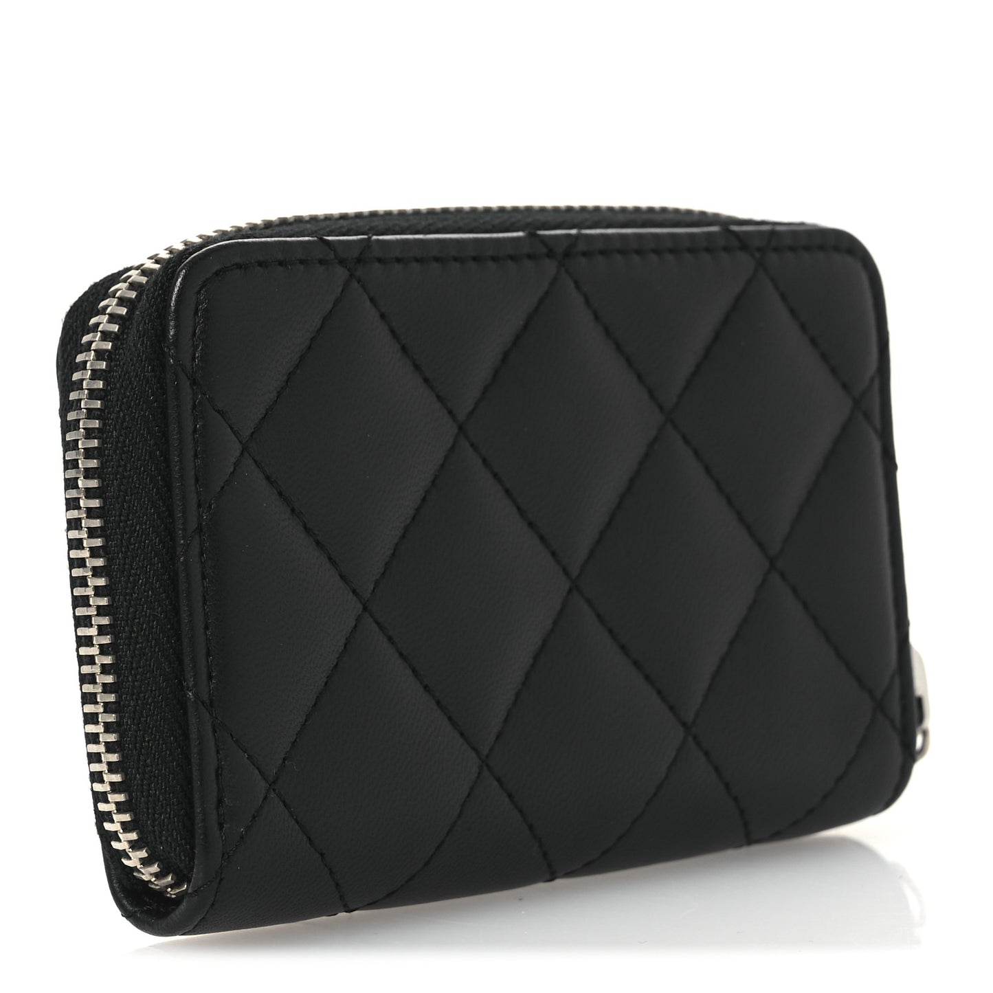 Lambskin Quilted Zip Coin Purse Black