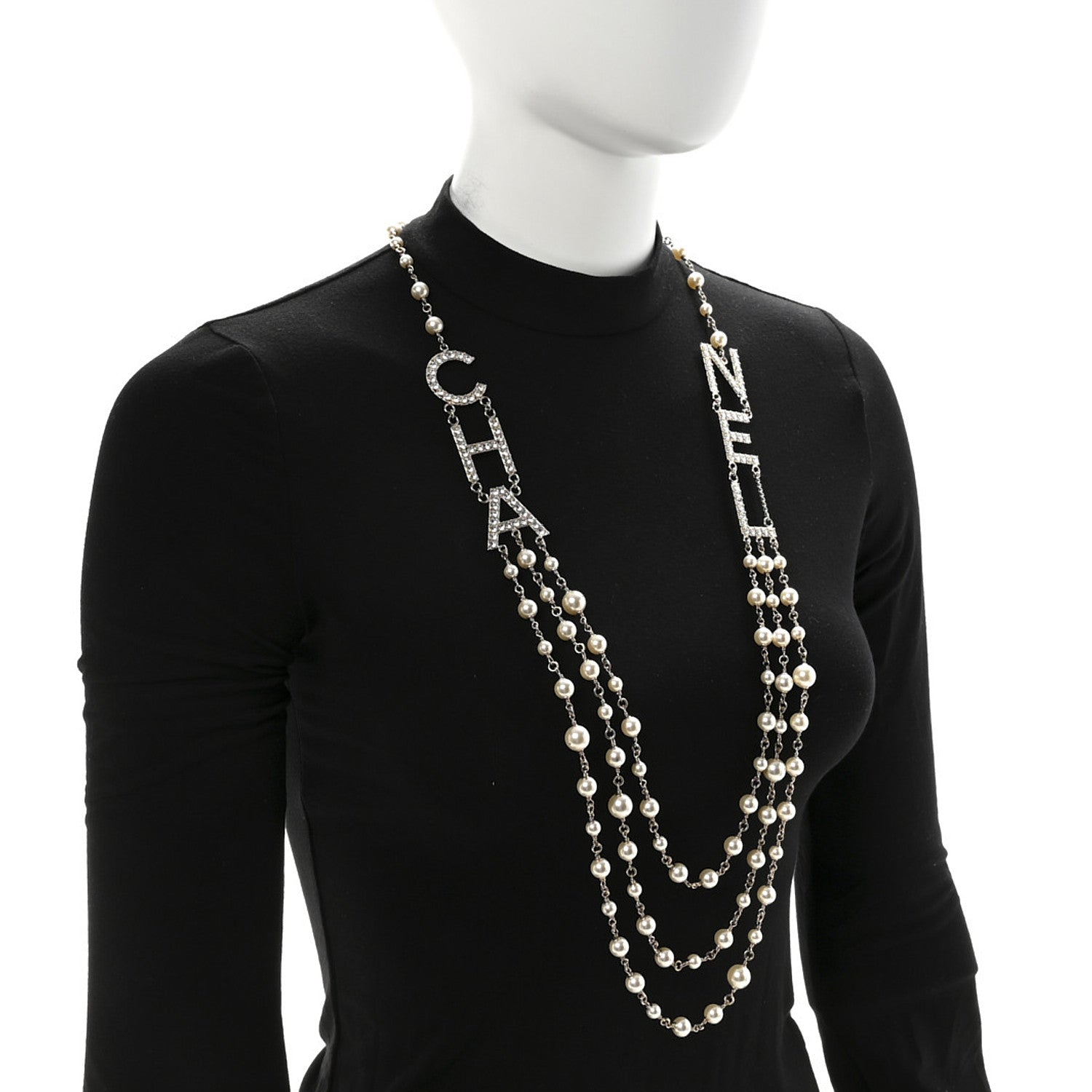 Chanel Pearl Crystal Cha-Nel Logo Necklace Gold 2 of 6