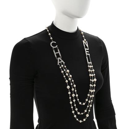Chanel Pearl Crystal Cha-Nel Logo Necklace Gold 2 of 6