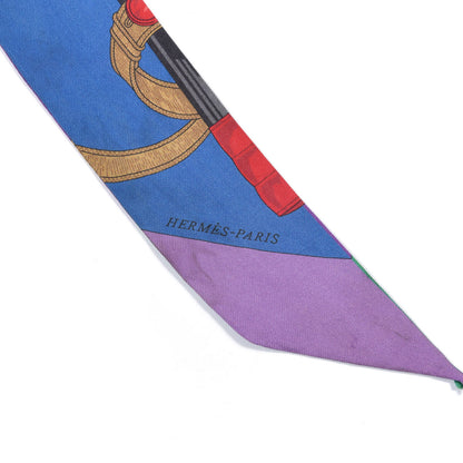 Hermes Silk Eperon d'Or Twilly Violet Jaune Vert 4 of 9