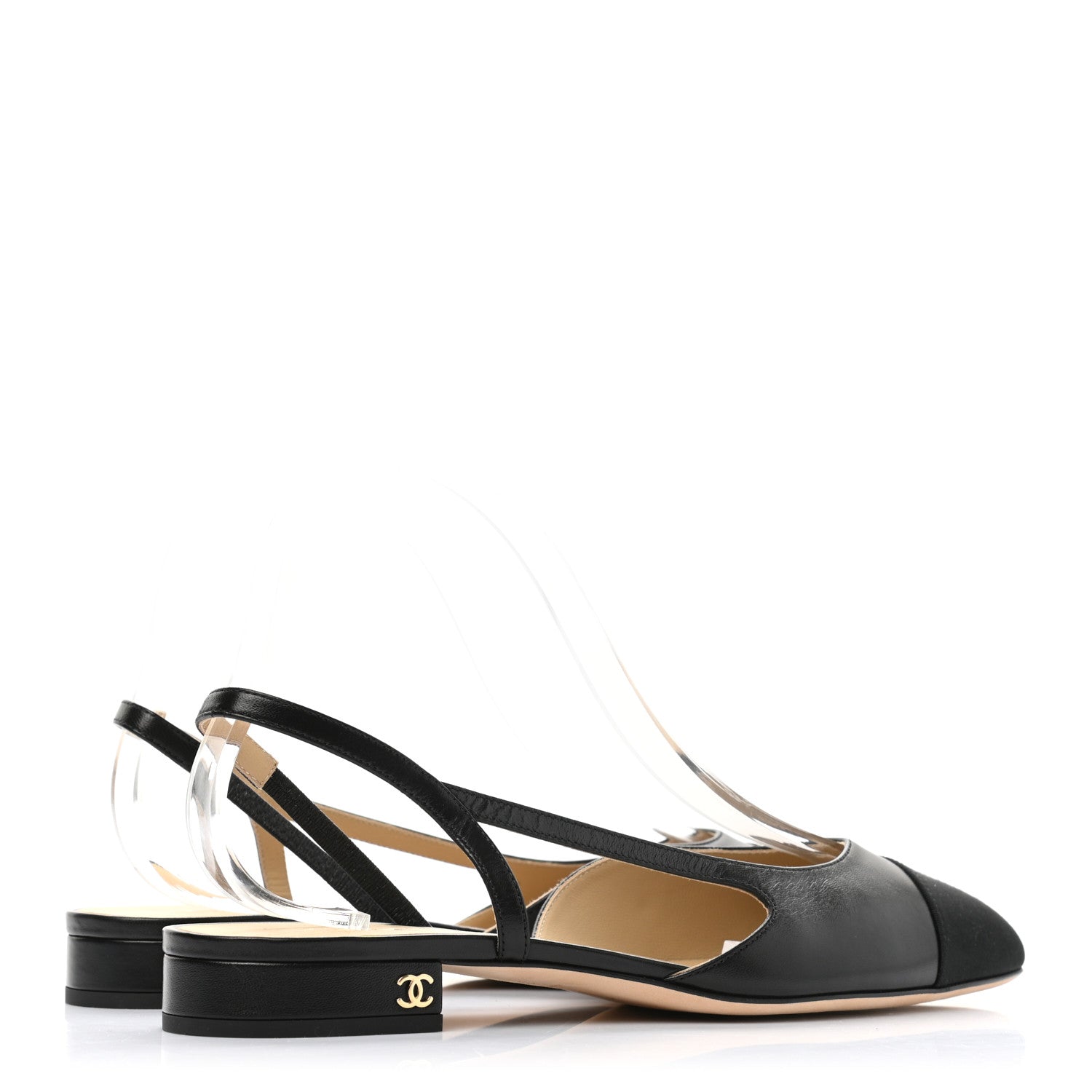 Chanel Goatskin Grosgrain Cap Toe CC Slingback Sandals 39.5 Black 4 of 8