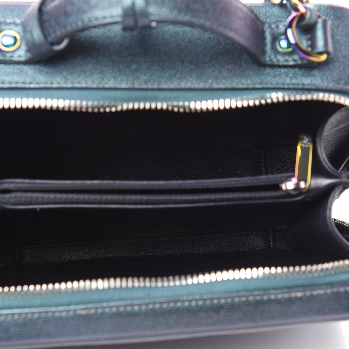 Iridescent Caviar Quilted Medium CC Filigree Vanity Case Dark Turquoise