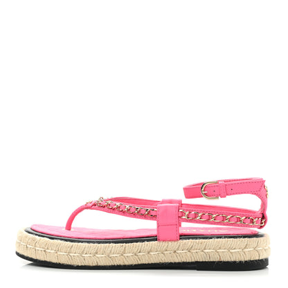 Chanel Lambskin Chain CC Thong Espadrille Sandals 36 Pink 1 of 8