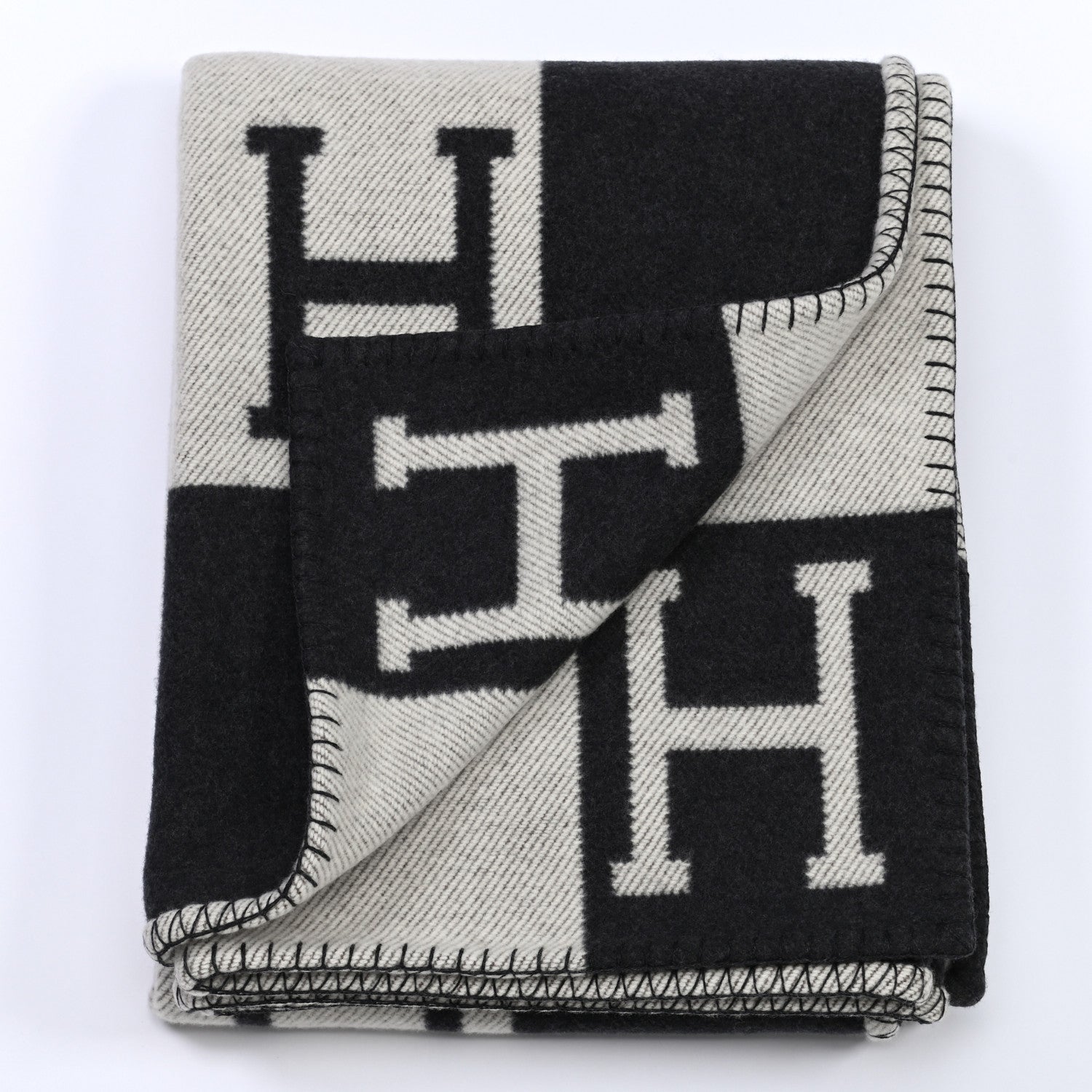 Hermes Wool Cashmere Avalon Blanket Ecru Gris Fonce 4 of 6