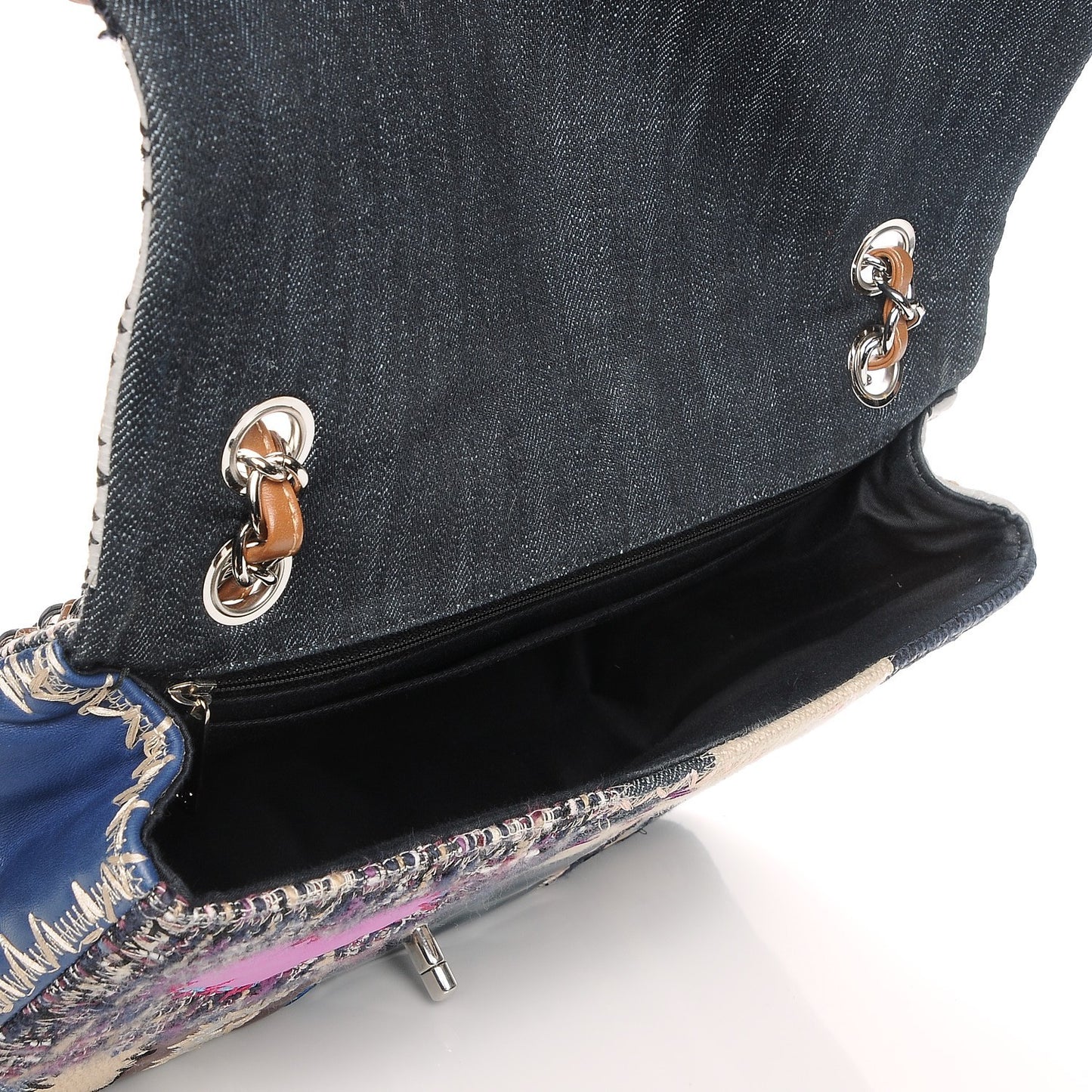 Denim Tweed Patchwork Jumbo Single Flap Multicolor