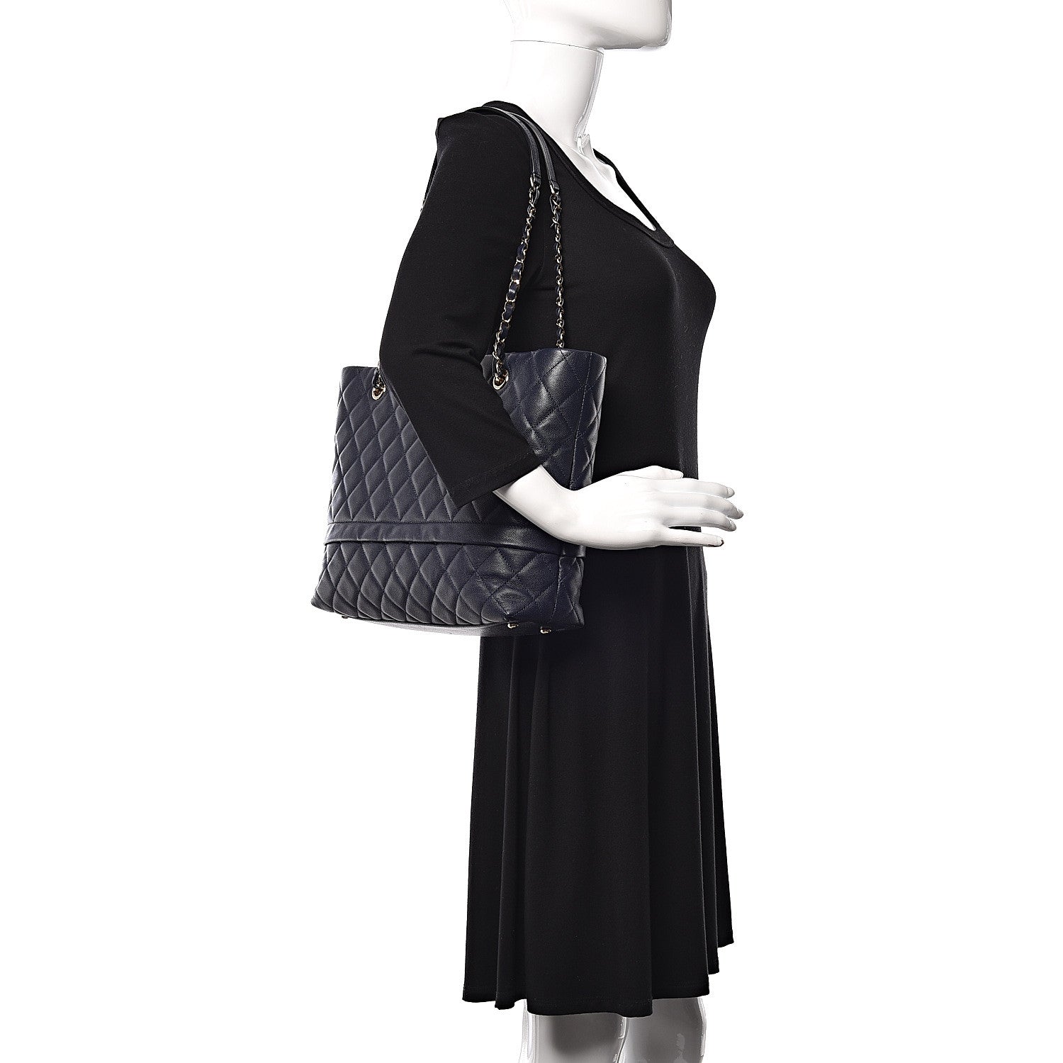 Chanel Caviar Quilted Small Zipped Shopping Tote Navy Blue 1 of 16