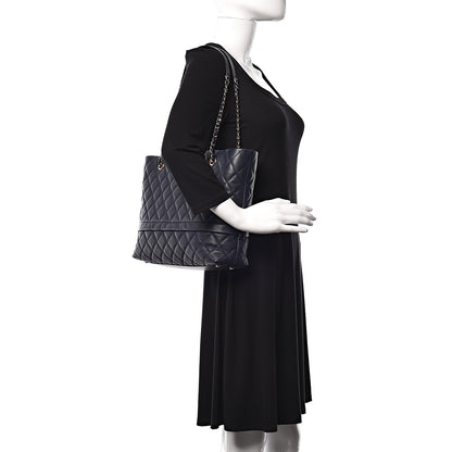 Chanel Caviar Quilted Small Zipped Shopping Tote Navy Blue 1 of 16