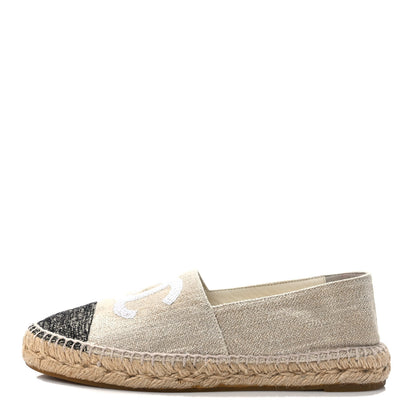 Chanel Toile Sequin CC Espadrilles 39 Beige Black 1 of 8